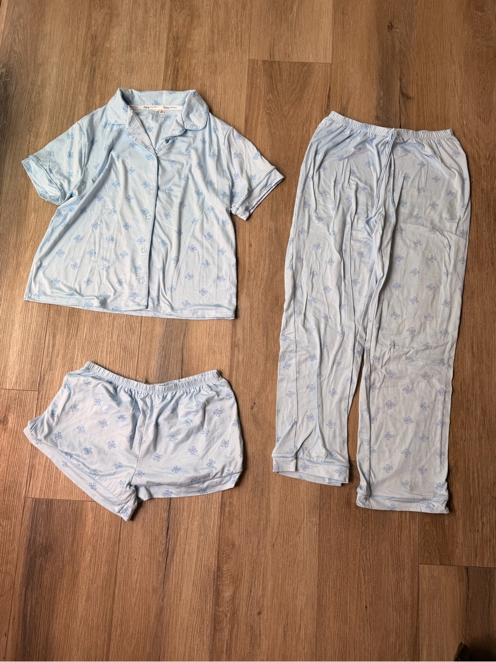 Flora Nikrooz Light Blue Girls' 3-Piece Pajama Set with Floral Print